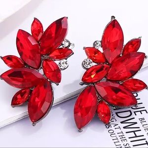 Red Crystal Statement leaf post earrings NWT